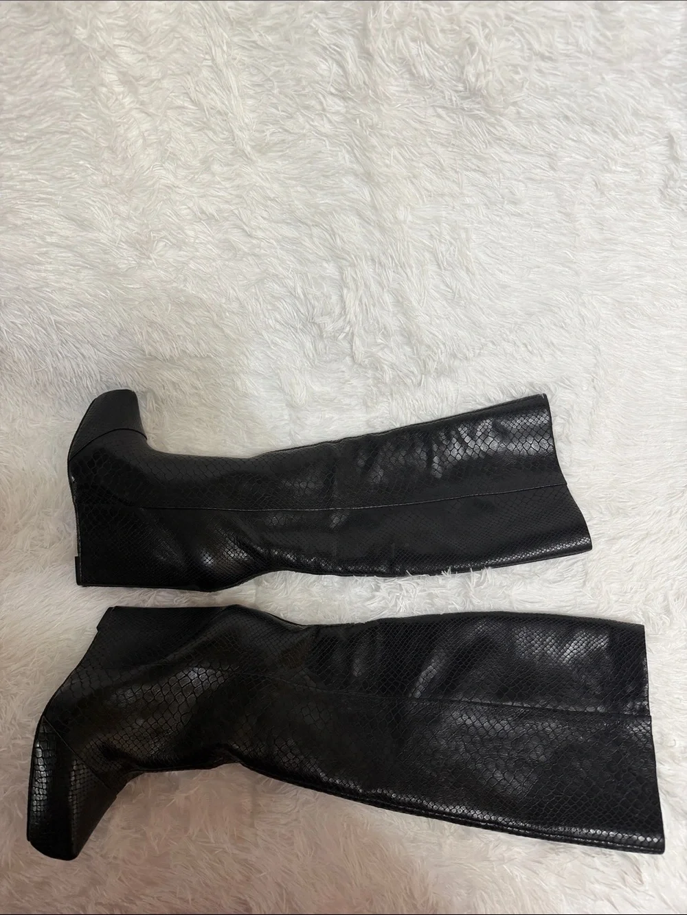 Boutique 9 Black Leather-Textured Wedge Below Knee Boots NWOT